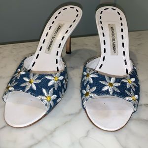 Used Manolo Blahnik Denim Flower Heels